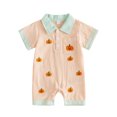 thumbnail image 1 of Vdoaml Baby Boys Halloween Suit Newborn Short Sleeve Romper Infant Lapel Button Front One Piece Jumpsuit 6-12 Months Orange, 1 of 4