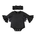 thumbnail image 1 of Vdoaml Baby Girl 2Pcs Halloween Long Sleeved Bodysuit Bow Headband Set Infant Fall Spider Wing Romper 12-18 Months Black, 1 of 5