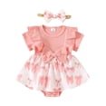 thumbnail image 1 of Vdoaml Baby Girl Short Sleeve Bodysuit Infants Cute Romper Dress with Matching Headband Newborns Bow Print Onesies 0-3 Months Pink, 1 of 4