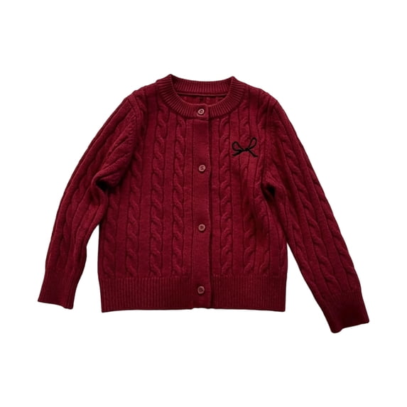 Vdoaml Girls Cardigan Sweater Kids Crew Neck Button Down Sweater Jacket Children Warm Long Sleeve Knit Outerwear 5-6.5 Years Wine