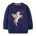 thumbnail image 1 of Vdoaml Girls Crewneck Sweatshirt Kids Pullover with Unicorn Embroidery Children Long Sleeve Casual Fall School Tops 5-6 Years Navy, 1 of 4