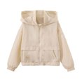 thumbnail image 1 of Vdoaml Girls Cropped Hooded Jacket Kids Full Zip Wind Coat Children Elastic Hem Long Sleeve Outerwear 11-12 Years Beige, 1 of 4