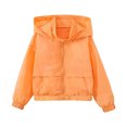 thumbnail image 1 of Vdoaml Girls Cropped Hooded Jacket Kids Full Zip Wind Coat Children Elastic Hem Long Sleeve Outerwear 13-14 Years Orange, 1 of 4