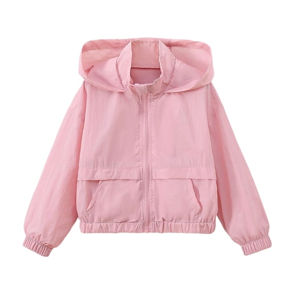 Vdoaml Girls Cropped Hooded Jacket Kids Full Zip Wind Coat Children Elastic Hem Long Sleeve Outerwear 13-14 Years Pink