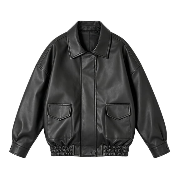 Vdoaml Girls Faux Leather Jacket Kids Lapel Collar Button Down Cropped Coat Children Long Sleeve Casual Outerwear 7-8 Years Black