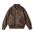 thumbnail image 1 of Vdoaml Girls Faux Leather Jacket Kids Lapel Collar Button Down Cropped Coat Children Long Sleeve Casual Outerwear 9-10 Years Coffee, 1 of 4