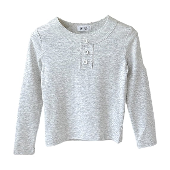 Vdoaml Girls Henley Long Sleeve Shirt Kids Button Crew Neck Top Children Slim Fit Basic Pullover Daily Wear 2-3 Years Grey