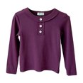thumbnail image 1 of Vdoaml Girls Henley Long Sleeve Shirt Kids Button Crew Neck Top Children Slim Fit Basic Pullover Daily Wear 9-10 Years Dark Purple, 1 of 4