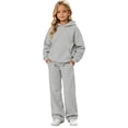 thumbnail image 1 of Vdoaml Girls Hooded Sweatshirt 2 Piece Outfit Children Long Sleeve Hoodie Sweatpants Set Teen Casual Fall Sweatsuit 11-12 Years Grey, 1 of 4
