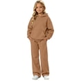 thumbnail image 1 of Vdoaml Girls Hooded Sweatshirt 2 Piece Outfit Children Long Sleeve Hoodie Sweatpants Set Teen Casual Fall Sweatsuit 7-8 Years Brown, 1 of 4