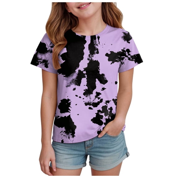 Suuner Splash Vdoaml Girls Ink Splash Graphic Short Sleeve T-Shirt Kids Crew Neck ...