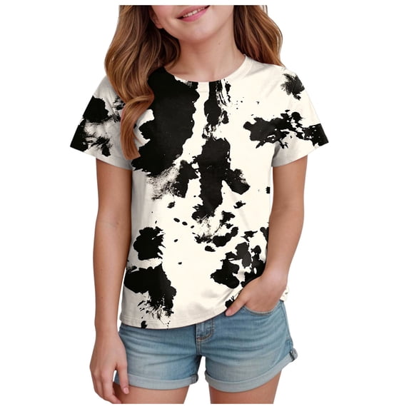 Suuner Splash Vdoaml Girls Ink Splash Graphic Short Sleeve T-Shirt Kids Crew Neck ...