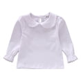 thumbnail image 1 of Vdoaml Girls Peter Pan Collar Long Sleeve Top Kids Back Keyhole Opening Shirt Children Sweet Casual Blouse 3-4 Years White, 1 of 4