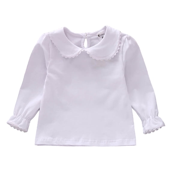 Vdoaml Girls Peter Pan Collar Long Sleeve Top Kids Back Keyhole Opening Shirt Children Sweet Casual Blouse 3-4 Years White
