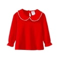 thumbnail image 1 of Vdoaml Girls Peter Pan Collar Long Sleeve Top Kids Back Keyhole Opening Shirt Children Sweet Casual Blouse 3-6 Months Red, 1 of 4