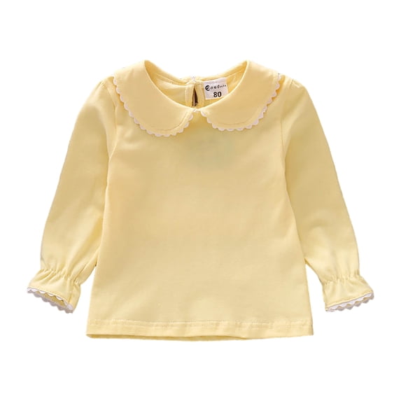 Vdoaml Girls Peter Pan Collar Long Sleeve Top Kids Back Keyhole Opening Shirt Children Sweet Casual Blouse 5-6 Years Yellow