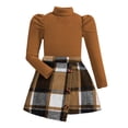 thumbnail image 1 of Vdoaml Girls Puff Sleeve Turtleneck Top Skort Set Kids Fall Winter 2 Piece Outfit Children Casual Dressy Clothing 5-6 Years Brown, 1 of 5