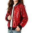 thumbnail image 1 of Vdoaml Girls Sequin Bomber Jacket Kids Full Zip Long Sleeve Sparkly Coat Children Party Performance Outerwear 7-8 Years Red, 1 of 5