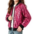 thumbnail image 1 of Vdoaml Girls Sequin Bomber Jacket Kids Full Zip Long Sleeve Sparkly Coat Children Party Performance Outerwear 9-10 Years Hot Pink, 1 of 5