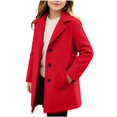 thumbnail image 1 of Vdoaml Girls Wool Blend Coat Kids Notch Lapel Mid Length Overcoat Children Fall Winter Warm Outerwear 8-9 Years Red, 1 of 5