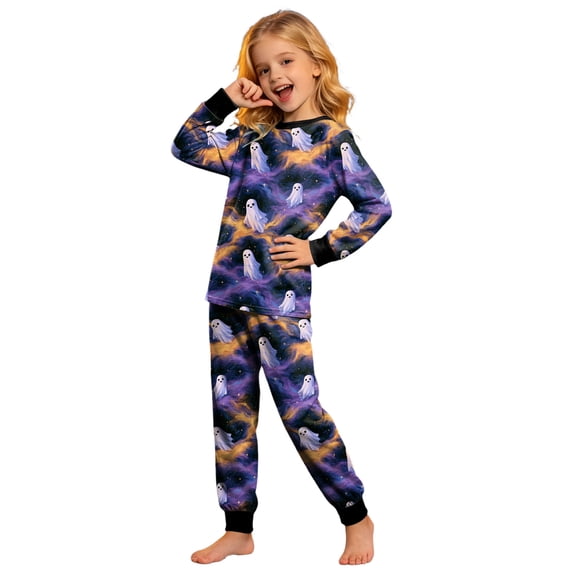 Vdoaml Kids Halloween Print Pajama Little Girls Long Sleeve Top Pants Two Piece Set Children Sleepwear Nightwear 2-3 Years Purple