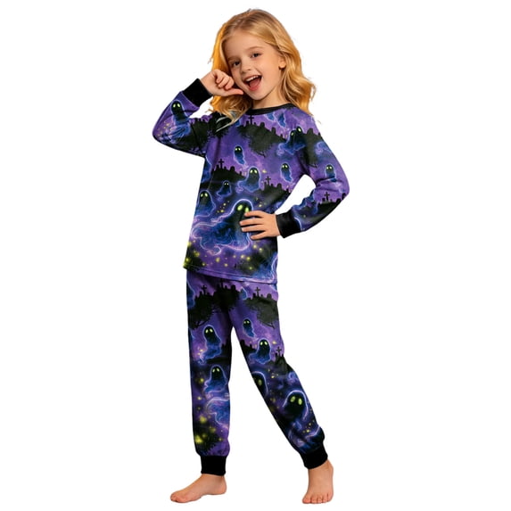 Vdoaml Kids Halloween Print Pajama Little Girls Long Sleeve Top Pants Two Piece Set Children Sleepwear Nightwear 6-7 Years Pink