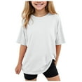 thumbnail image 1 of Vdoaml Kids Oversized Drop Shoulder T Shirt Little Girls Short Sleeve Athletic Tops Children Loose Fit Basic Tees 100 White, 1 of 4