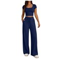 thumbnail image 1 of Vdoaml Ladies Tracksuit 2 Piece Outfit Womens Short Sleeve Crop Top Pants Set Women Casual Loungewear Matching Sets L2 Navy, 1 of 3