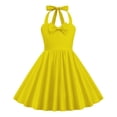 thumbnail image 1 of Vdoaml Little Girls Halter Tie Back Mini Dress Kids Flared Swing Skirt Childrens Summer formal Party Dresses 11-12 Years Yellow, 1 of 4