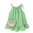 thumbnail image 1 of Vdoaml Little Girls Spaghetti Strap Beach Dresses Kids Gingham Sundress with Bag Toddlers Loose Babydoll Dress 1-2 Years Green, 1 of 3