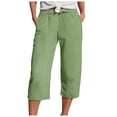 thumbnail image 1 of Vdoaml Muslin Capri Pants for Women Loose Straight Leg Trousers Ladies Elastic Waist Beach Pant with Drawstring M Green, 1 of 2
