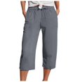thumbnail image 1 of Vdoaml Muslin Capri Pants for Women Loose Straight Leg Trousers Ladies Elastic Waist Beach Pant with Drawstring XL Dark Gray, 1 of 3