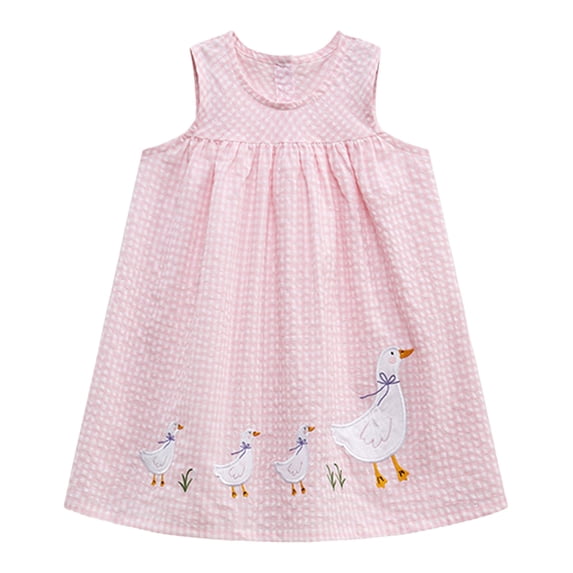 Vdoaml Toddler Girls Cute Summer Dresses Kids Sleeveless Cartoon Print Sundress Children Swing Casual Dress 2-3 Years Pink