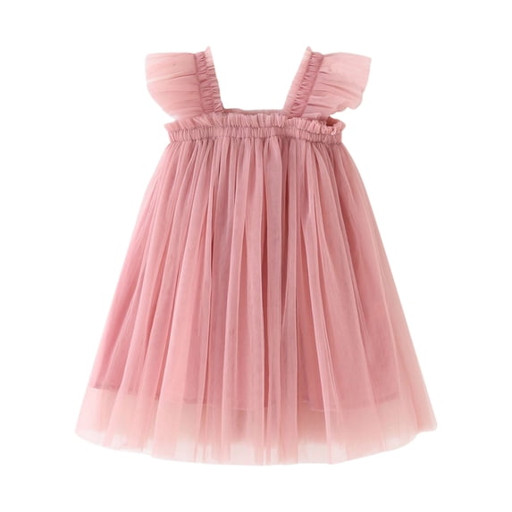 Vdoaml Toddler Girls Flying Sleeve Tulle Tutu Dress Kids Flowy Mesh Skirt Childrens Summer Princess Dresses 4-5 Years Pink