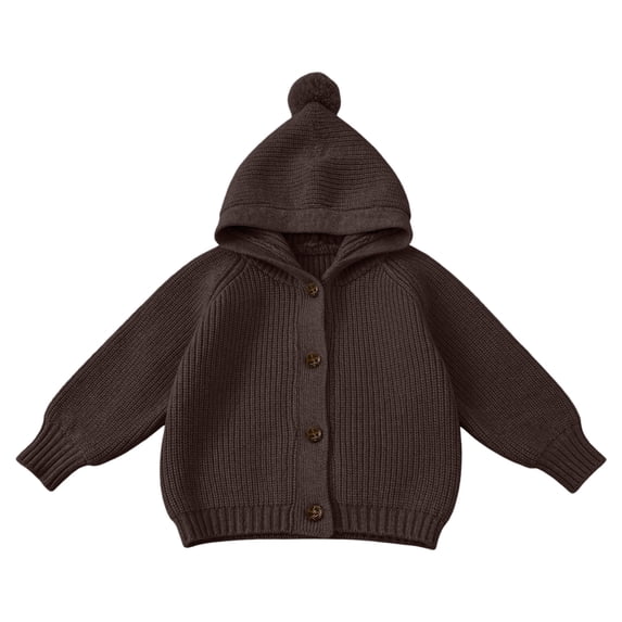 Vdoaml Toddler Girls Hooded Knit Cardigan Kids Front Button Long Sleeve Sweater Coat Children Loose Warm Outerwear 5-6 Years Brown