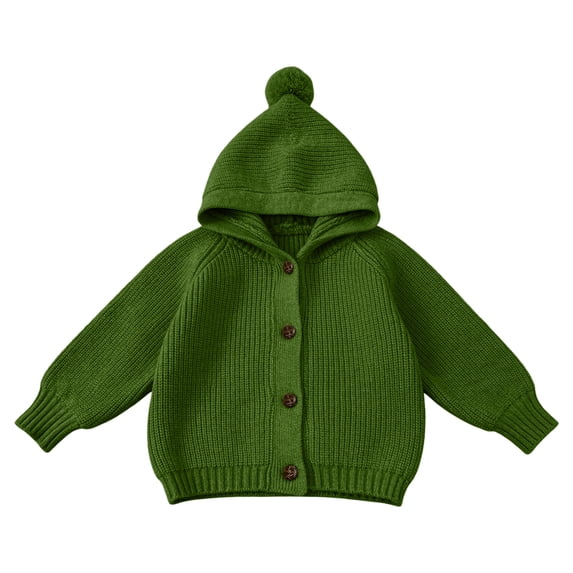 Vdoaml Toddler Girls Hooded Knit Cardigan Kids Front Button Long Sleeve Sweater Coat Children Loose Warm Outerwear 5-6 Years Green