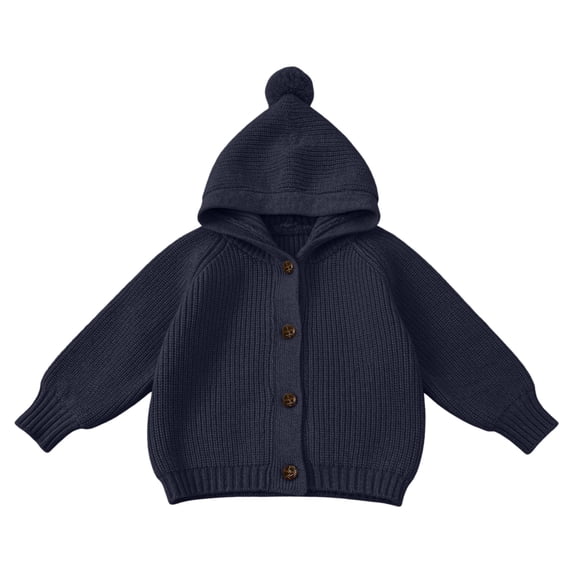 Vdoaml Toddler Girls Hooded Knit Cardigan Kids Front Button Long Sleeve Sweater Coat Children Loose Warm Outerwear 7-8 Years Blue