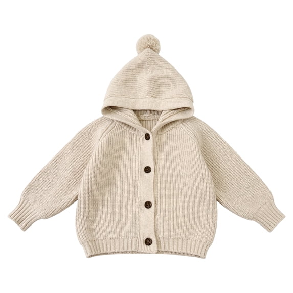 Vdoaml Toddler Girls Hooded Knit Cardigan Kids Front Button Long Sleeve Sweater Coat Children Loose Warm Outerwear 9-10 Years Beige