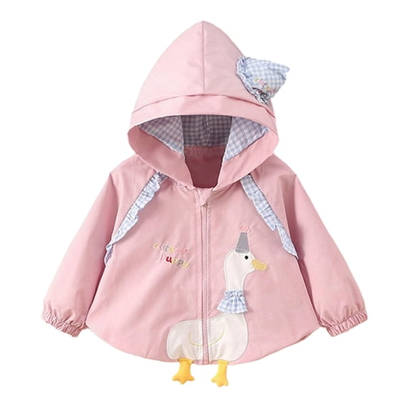 Vdoaml Toddler Girls Hooded Windbreaker Jacket Kids Cute Duck Embroidery Zip Up Outerwear Children Long Sleeve Coat 3-4 Years Pink