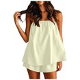 thumbnail image 1 of Vdoaml Women 2 Piece Matching Set Ladies Strapless Flowy Tube Top Shorts Sets Womens Loose Casual Summer Outfit L Beige, 1 of 4