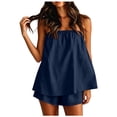 thumbnail image 1 of Vdoaml Women 2 Piece Matching Set Ladies Strapless Flowy Tube Top Shorts Sets Womens Loose Casual Summer Outfit S Navy, 1 of 4