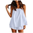 thumbnail image 1 of Vdoaml Women 2 Piece Matching Set Ladies Strapless Flowy Tube Top Shorts Sets Womens Loose Casual Summer Outfit XL Light Blue, 1 of 4