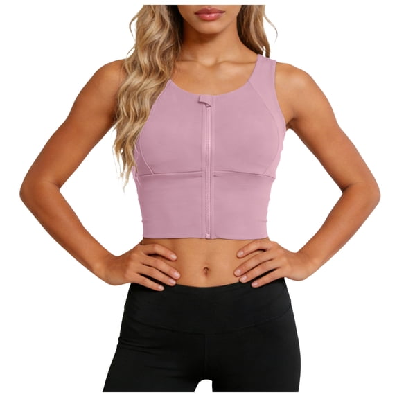Vdoaml Zip Front Sports Bras for Women Plus Size High Support Yoga Crop Tank Ladies Compression Athletic Bra L Light Pink