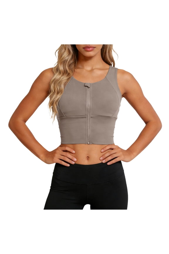 Zip Front Sports Bras for Women Plus Size High Support Yoga Crop Tank Ladies Compression Athletic Bra M Khaki