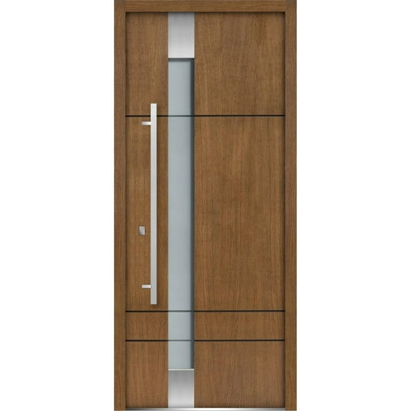 Vdom Deux 1713 36" x 80" Prehung Frosted Glass Front Exterior Steel Door, Natural Oak
