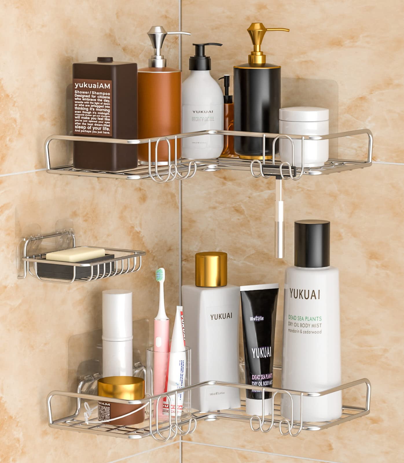 Gold No-drill Bathroom Shelf Corner Shelf Shower Shampoo Storage