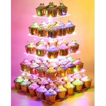 Vdomus 5 Tier Acrylic Cupcake Tower with LED Lights - Multicolor Cupcake Holder and Display Stand for Parties and Celebrations