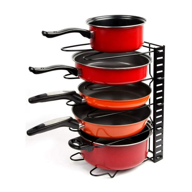 Vdomus Adjustable Pots and Pans Rack for Kitchen, Pan and Pot Lid Holder Black Metal (Black