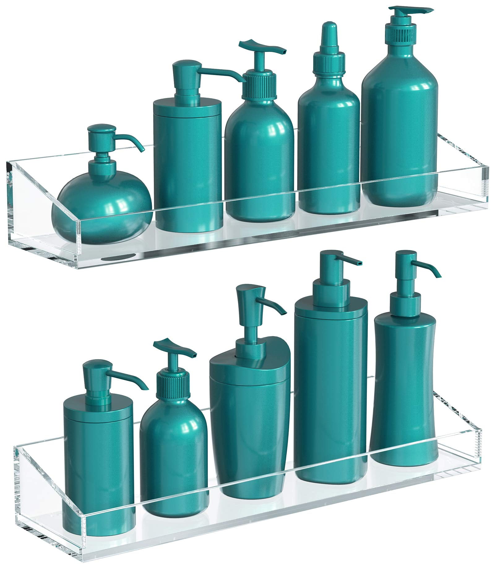 Transparent Acrylic Wall Mounted Bathroom Shelves, 2-Pack
