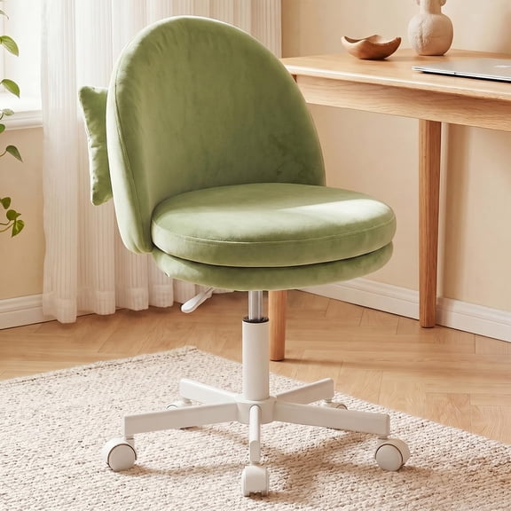 Ve-Green Velvet Swivel Office Chair With Adjustable Height And White Star Base